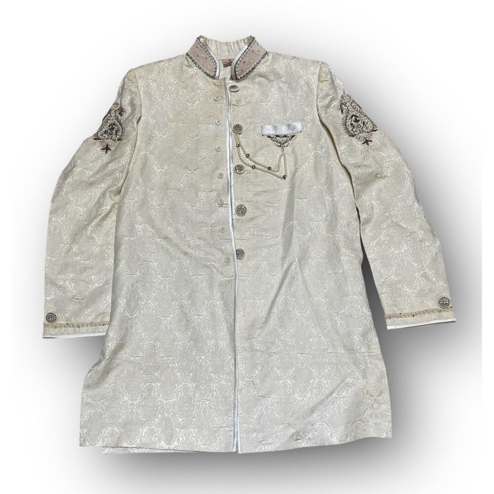 Manyavar Sherwani Kurta Set - Size 42 (XL) - Indian‎ Ethnic Wedding Gold/Cream